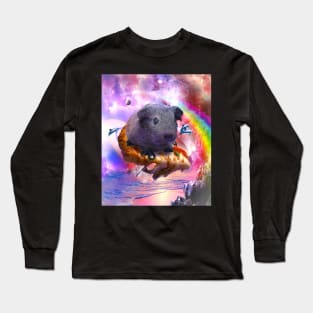 Rainbow Guinea Pig On Pizza In Space Long Sleeve T-Shirt